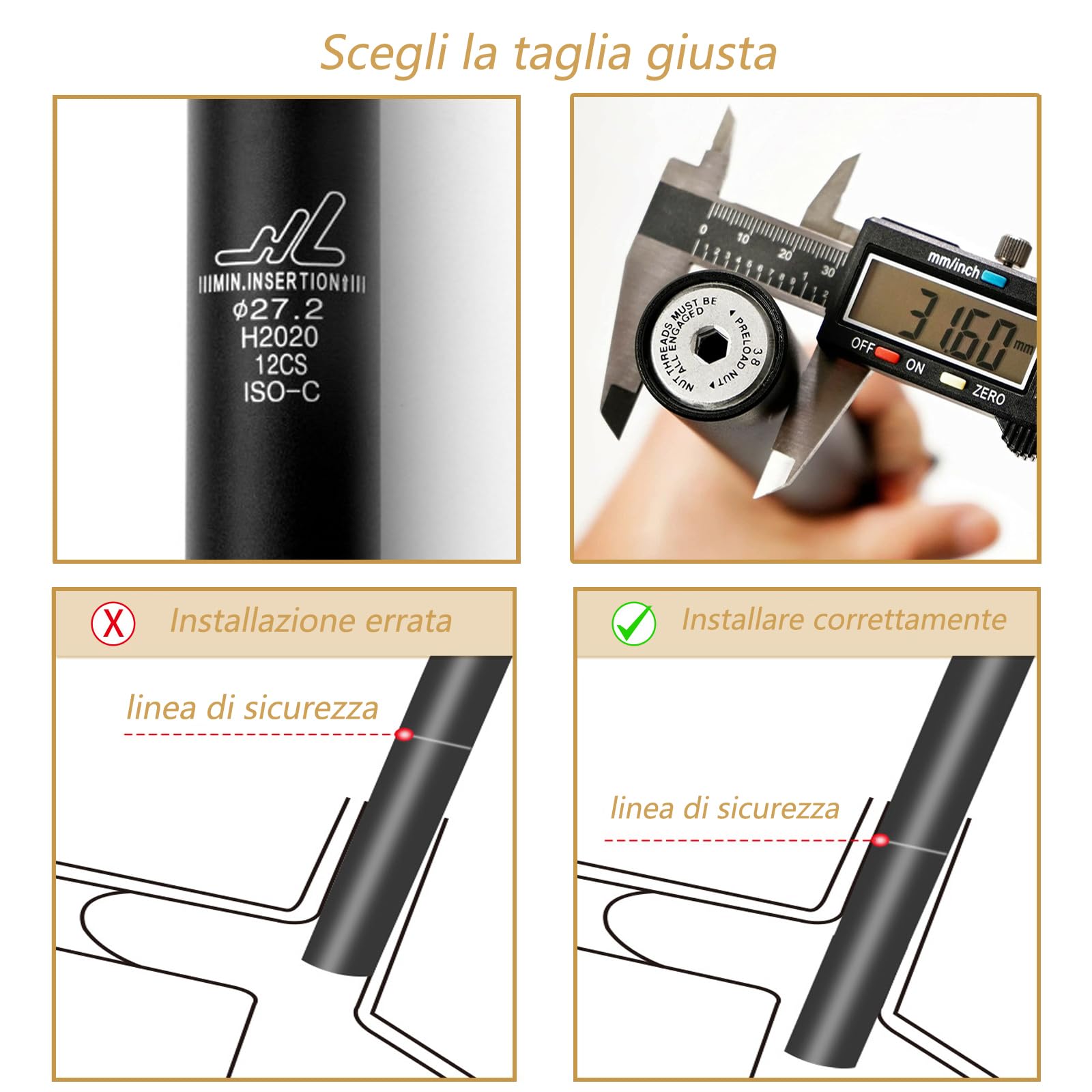 Reggisella per bicicletta con sospensione, diametro Ø31,6mm reggisella con sospensione in lega di alluminio, lunghezza reggisella ammortizzatore 350 mm, reggisella a molla