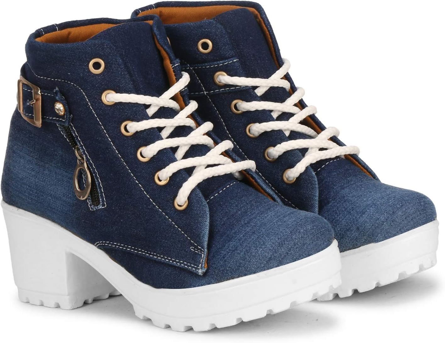 KRAFTER Women's Tan Buckle Boots – Stylish Faux Leather High Ankle Boots for Winter & Casual Wear – Comfortable & Durable