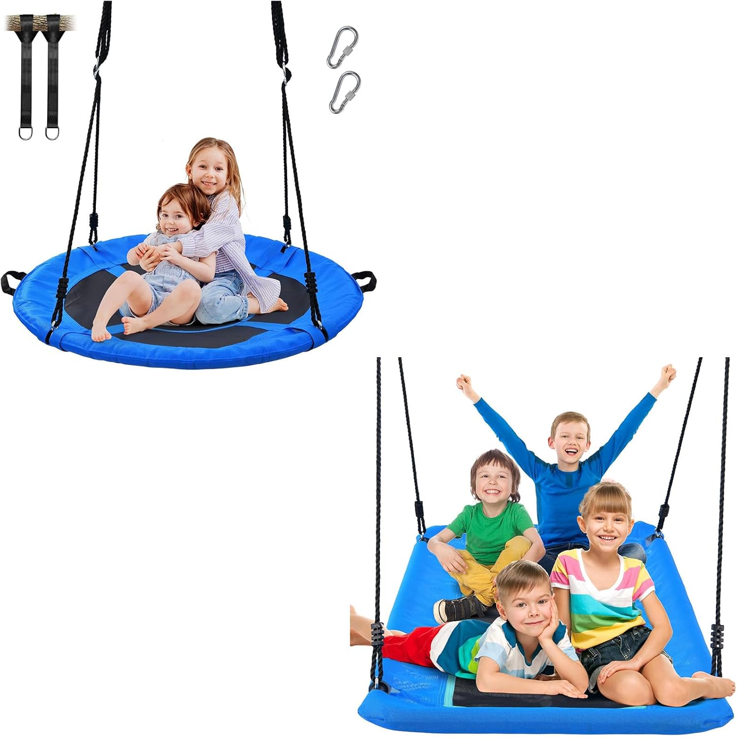 Trekassy 700lb 40" Saucer Tree Swing for Kids Adults Outdoor Textilene with 2pcs Tree Hanging Straps + 700lb 60" Large Platform Tree Swing Textilene