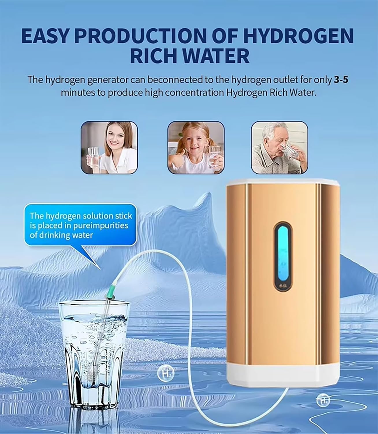 Máquina de inhalación de hidrógeno portátil, generador H2 de doble salida para terapia de hidrógeno nasal, uso doméstico y de viaje, alta pureza y gran caudal