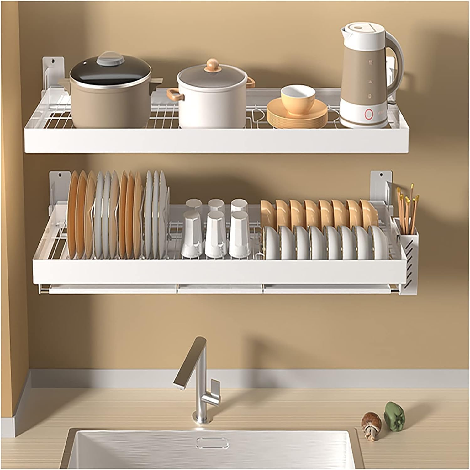 CAFIEDR Over The Sink Dish Drying Rack, 2 Tier Stainless Steel Dish Rack Drainer, Large Dish Rack Over Sink For Kitchen Counter Organizer.