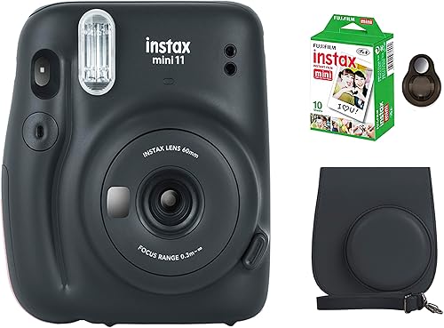 Fujifilm Cámara Instax Mini 11 con película instantánea Fujifilm (10 hojas), paquete con accesorios número uno, incluyendo funda de transporte,