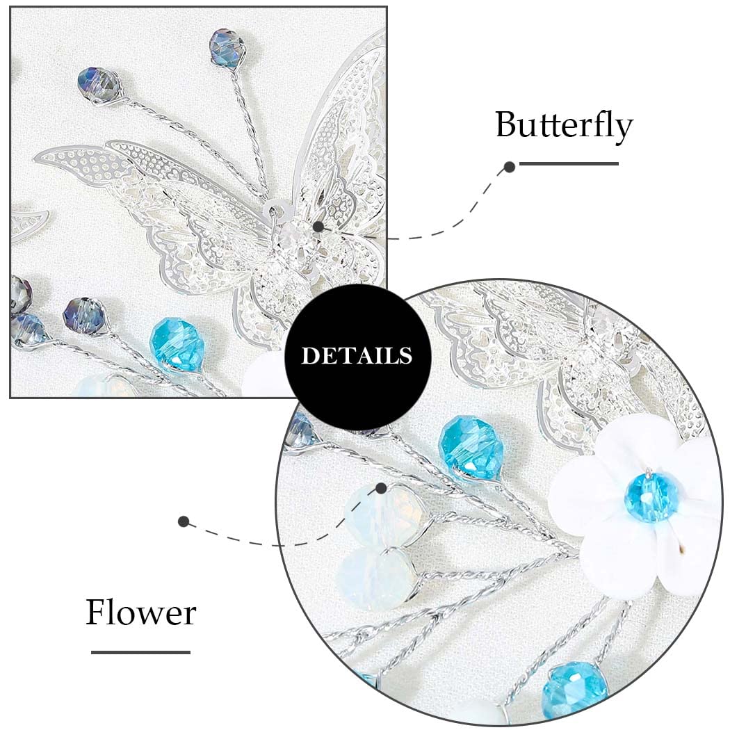 Earent Bride Wedding Flower Hair Pins Butterfly Hair Accessories Bridal Hair Earent Bride Wedding Flower Hair Pins - Blue Beads Butterfly  main image 2