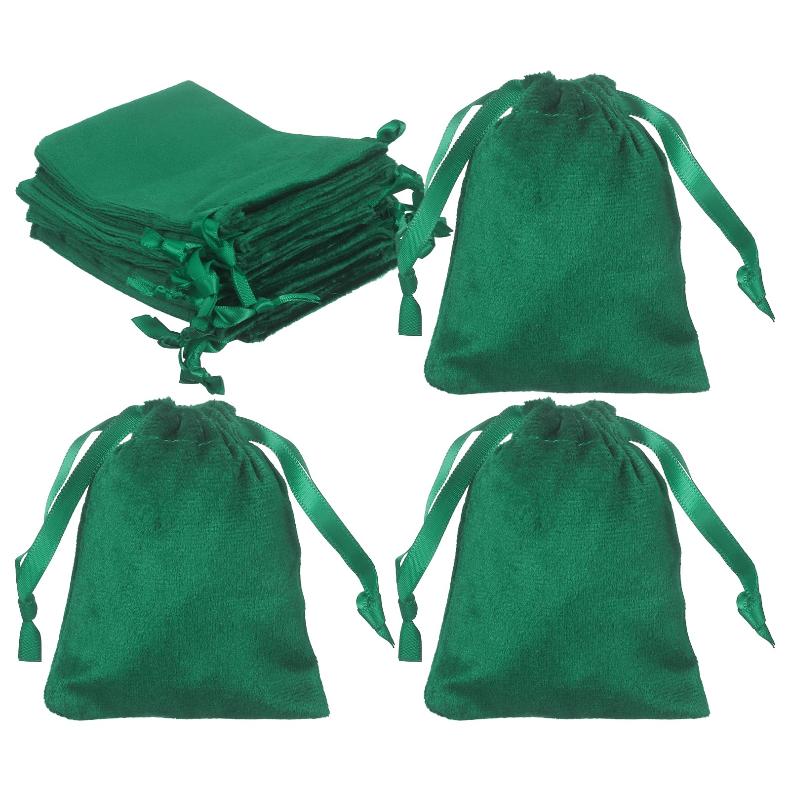 sourcing map 20Pcs Velvet Drawstring Bags, 8 x 10cm Small Jewelry Pouches, Velvet Gift Bags with Drawstrings for Earrings, Rings, Wedding Favors, Party Favors, Storage, Dark Green