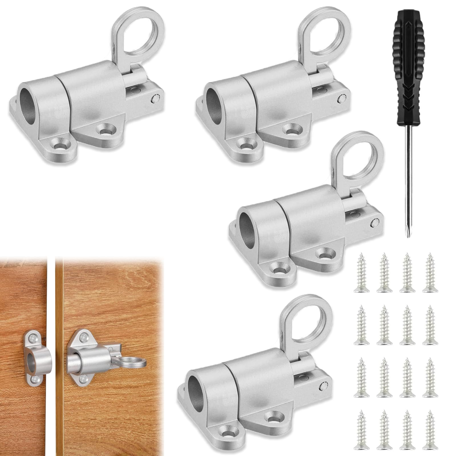 Chiavistello A Molla Automatico In Alluminio - Serratura A Rimbalzo Per Porte Legno, Finestre E Armadi, Colore Argento - Foto 5