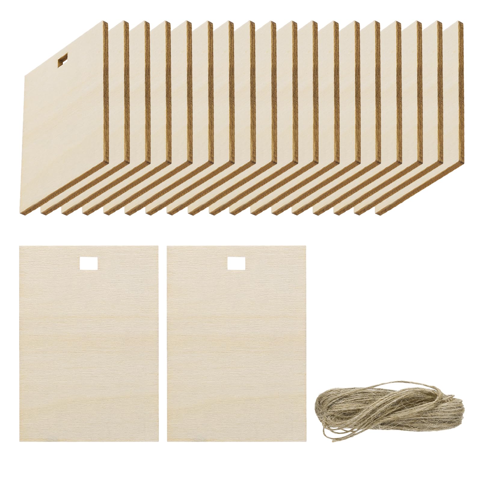 Étiquettes rectangulaires vierges en bois sans échardes avec ficelle pour étiquetage durable