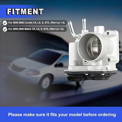 Miniatura 3 de Cuerpo electrónico del acelerador para 2005-2008 Corolla Matrix Vibe 1.8L reemplaza 22030-0D031 22030-22041