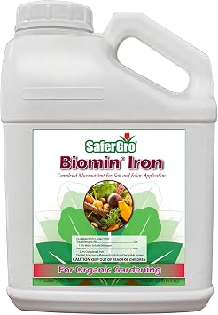 SaferGro Biomin Iron, Organic Liquid Fertilizer, Complexed Iron for Iron Deficiency or Supplement, Soil and Foliar Application, 1 Gallon