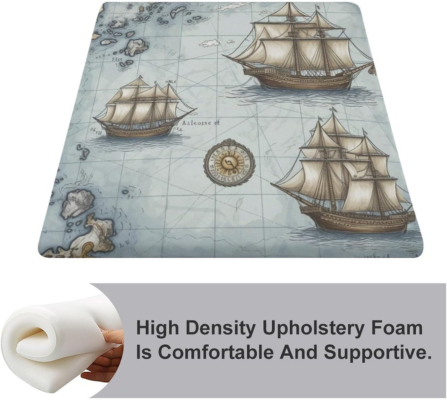 Boat Map Degrees of Comfort Meditation Floor Pillow, Square Large Pillows Seating for Adults, Tufted Corduroy Cushions for Outdoor Yoga Tatami Fireplace Living Room 15x15 Inch