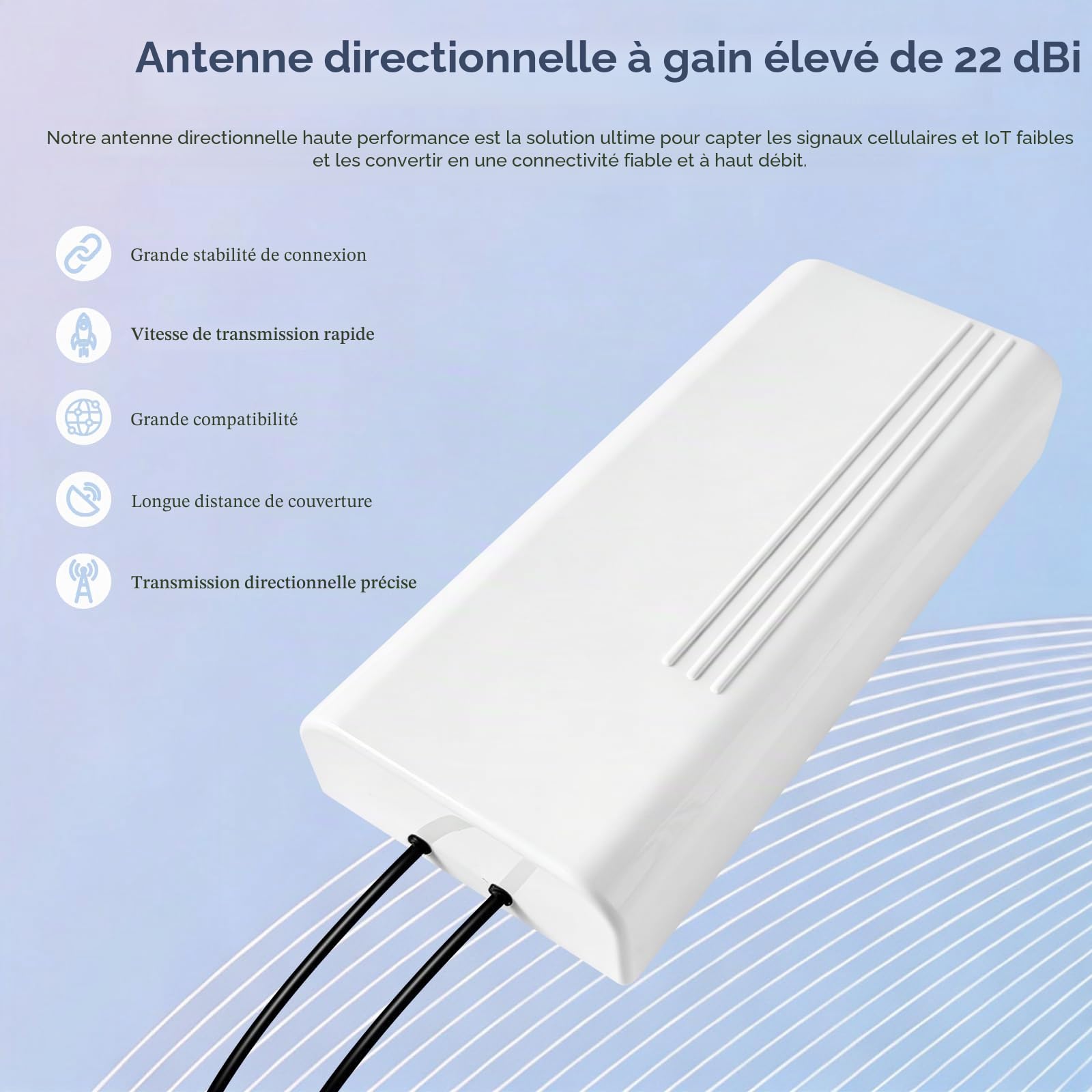 Antenne Extérieure 5G 22dBi, 600-6000MHz Directionnelle, 4G Antenne WiFi Dual-Polarisation LTE Antenne Mimo Exterieur Antenne SMA / 2 x TS9, pour Routeur 4G 5G,2 x Câble 10m Faible Perte