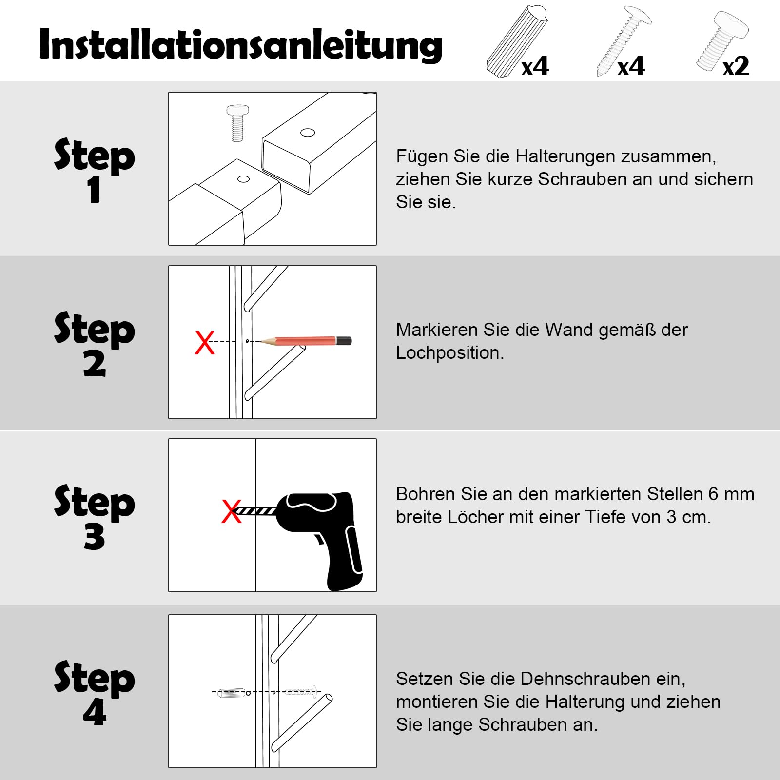 Skateboard Wandhalterung, Skateboard Halterung, Snowboard Wandhalterung, Snowboard Halterung Wand, Ski Wandhalterung – 6-Stockige Halterung, Abnehmbar oder Kombinierbar