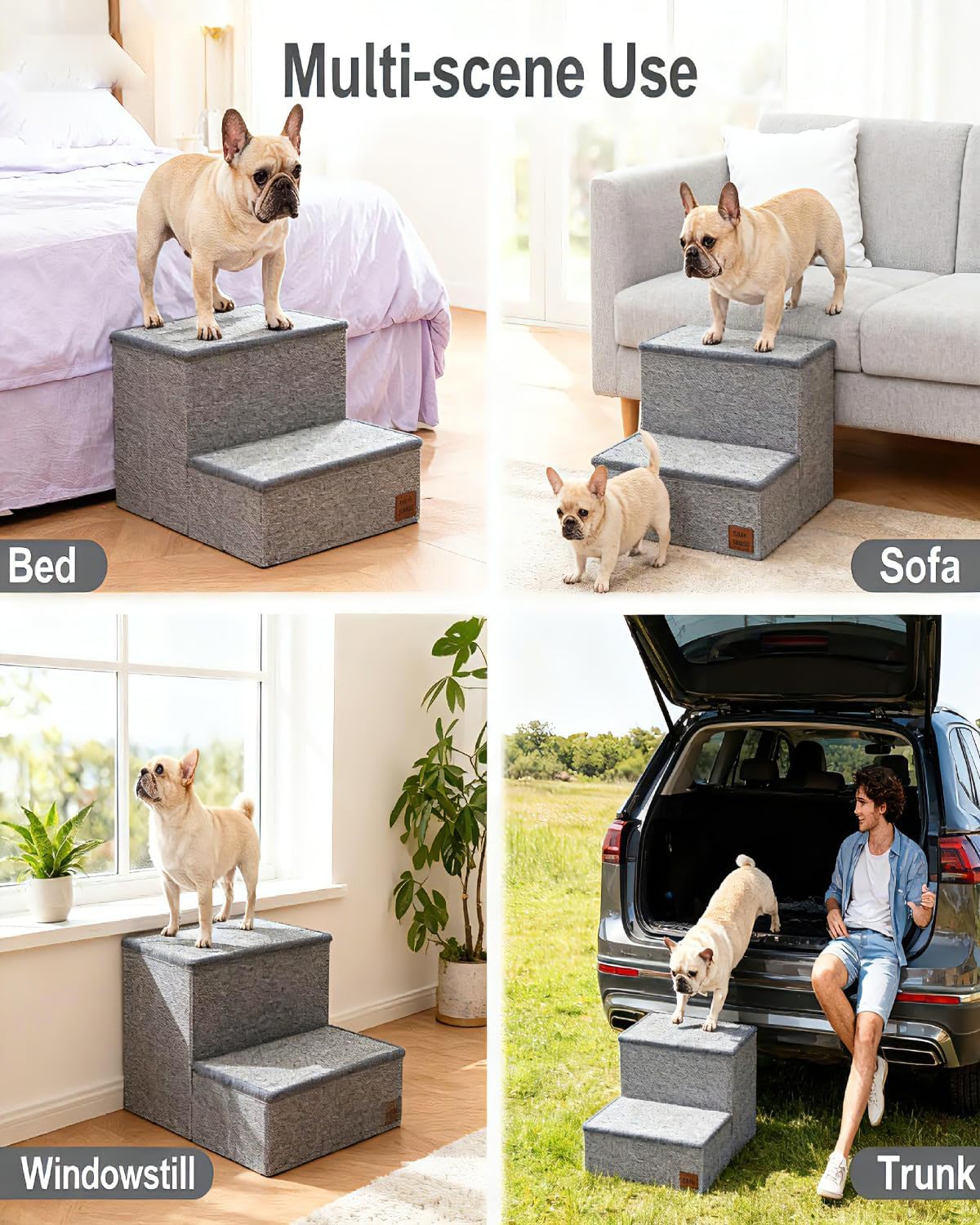 Dog Stairs with Storage, Detachable and Foldable Pet 2-Steps for Bed Couch, Stable Anti-Slip, Ramp for Small Dogs & Cats