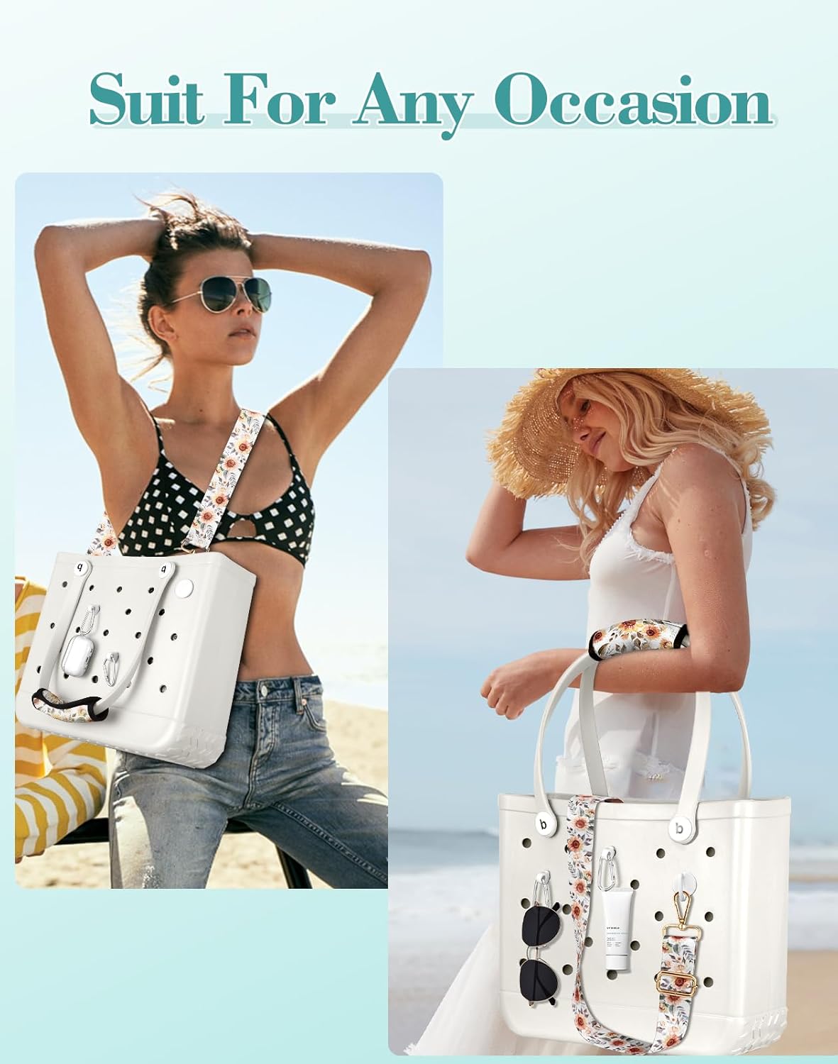 Bag Strap Crossbody for Bogg Bag Accessories - Charms Shoulder Strap Neoprene Luggage Handle Wrap for Suitcase & 2 Key Holders Sunflowers - Image 6