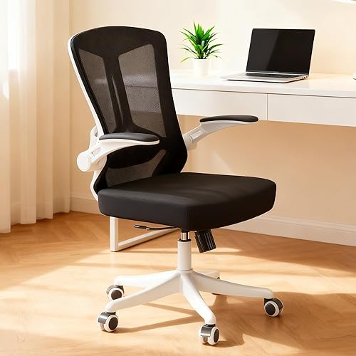 Office Chair,Ergonomic Comfy Home Desk Chair with 350LBS Capacity,High Back Gaming Chair with Wheels,Mesh Computer Chair,Lumbar Support, Adjustable Headrest,Flip-up Armrest (04Black)