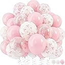 Pink Bow Balloons, 12 Inch Pastel Light Pink Transparent White Bow Print Coquette Balloon for Girls Women Birthday Bachelorette Party Bridal Baby Shower Wedding Anniversary Decorations Supplies