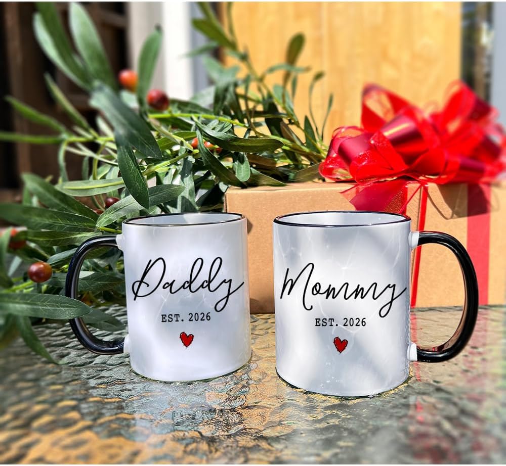 EST 2026 New Daddy & Mommy Coffee Mugs Set of 2, First Time Mommy Daddy Gift Prospective Parents Mugs Gift, EST 2026 New Parents Gifts, Pregnancy Announcement Baby Reveal Mug - Image 5