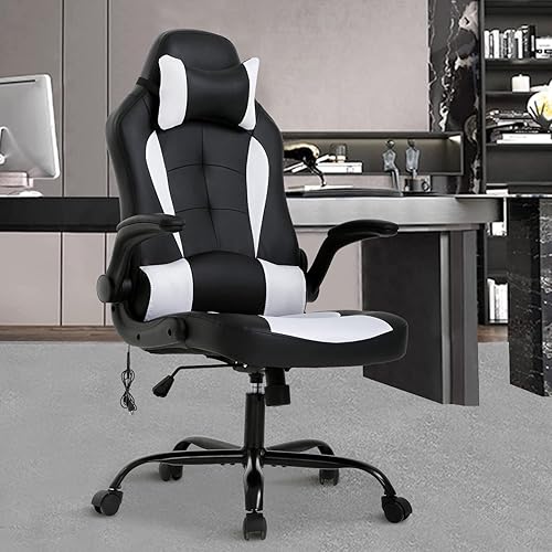 Miniatura 7 de Silla ergonómica para juegos, silla de masaje para juegos con reposacabezas, silla de computadora de oficina con ruedas y soporte lumbar, silla de