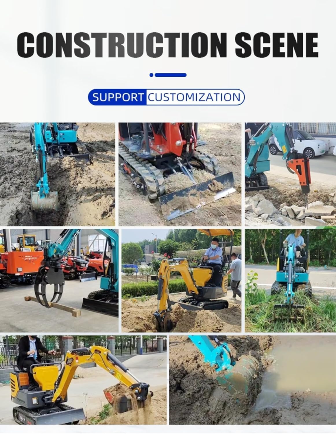 1.8 Ton Mini Excavator Hydraulic Crawler Digger EPA Engine Rubber Track 360° Rotation Micro Excavator for Farm Garden Orchard Trenching Landscaping Small Construction