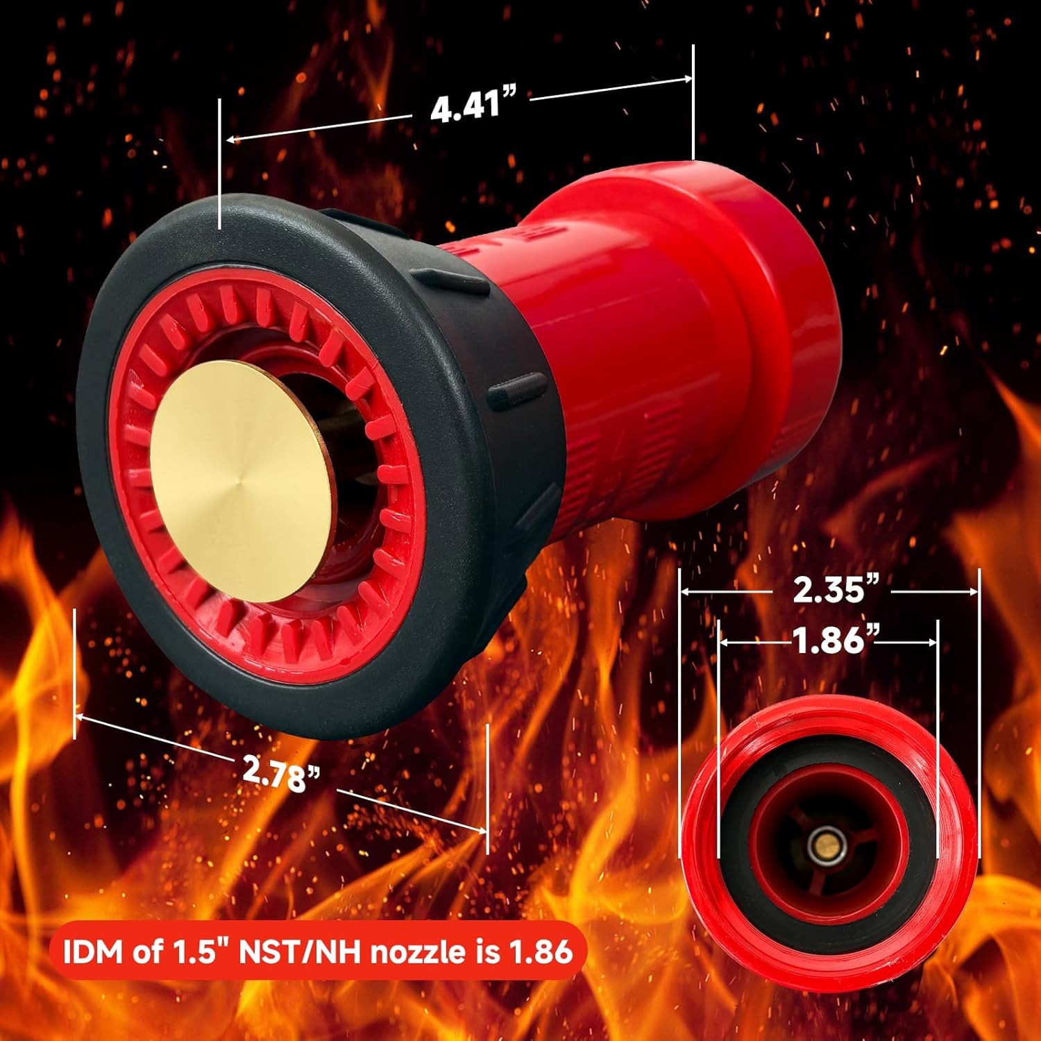 Fire Hose 1-1/2" ID x 50 ft Double Jacket TPU Lined, M x F NST/NH Aluminum Couplings with Fire Nozzle, 750 PSI Burst Pressure, Commercial Grade