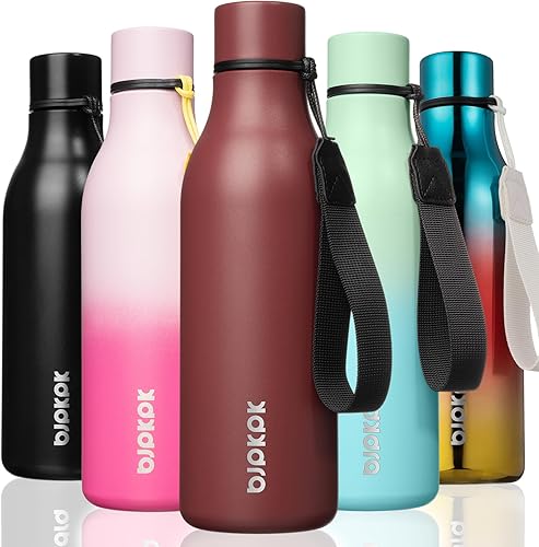 BJPKPK Botellas de agua aisladas, botella de agua de metal de acero inoxidable de 18 onzas con correa, termo a prueba de fugas, tazas, frascos,