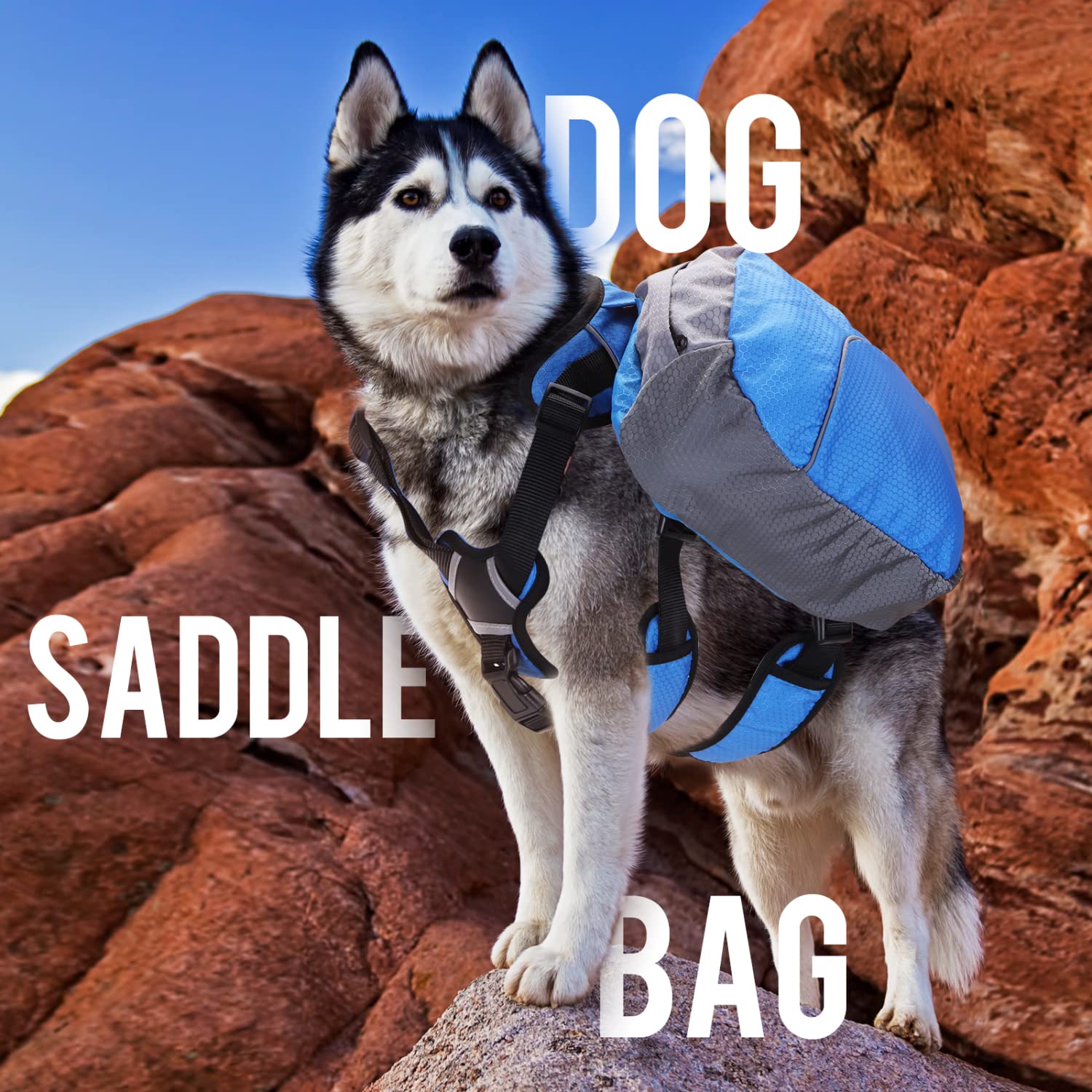 Nobleza - Mochila Arnés Chaleco para Perro, Alforja Bolsa de Hombro Ajustable, Bolsa Sillón para Excursionismo, Senderismo y Camping con Tira Reflectante para Mascota, Azul - L