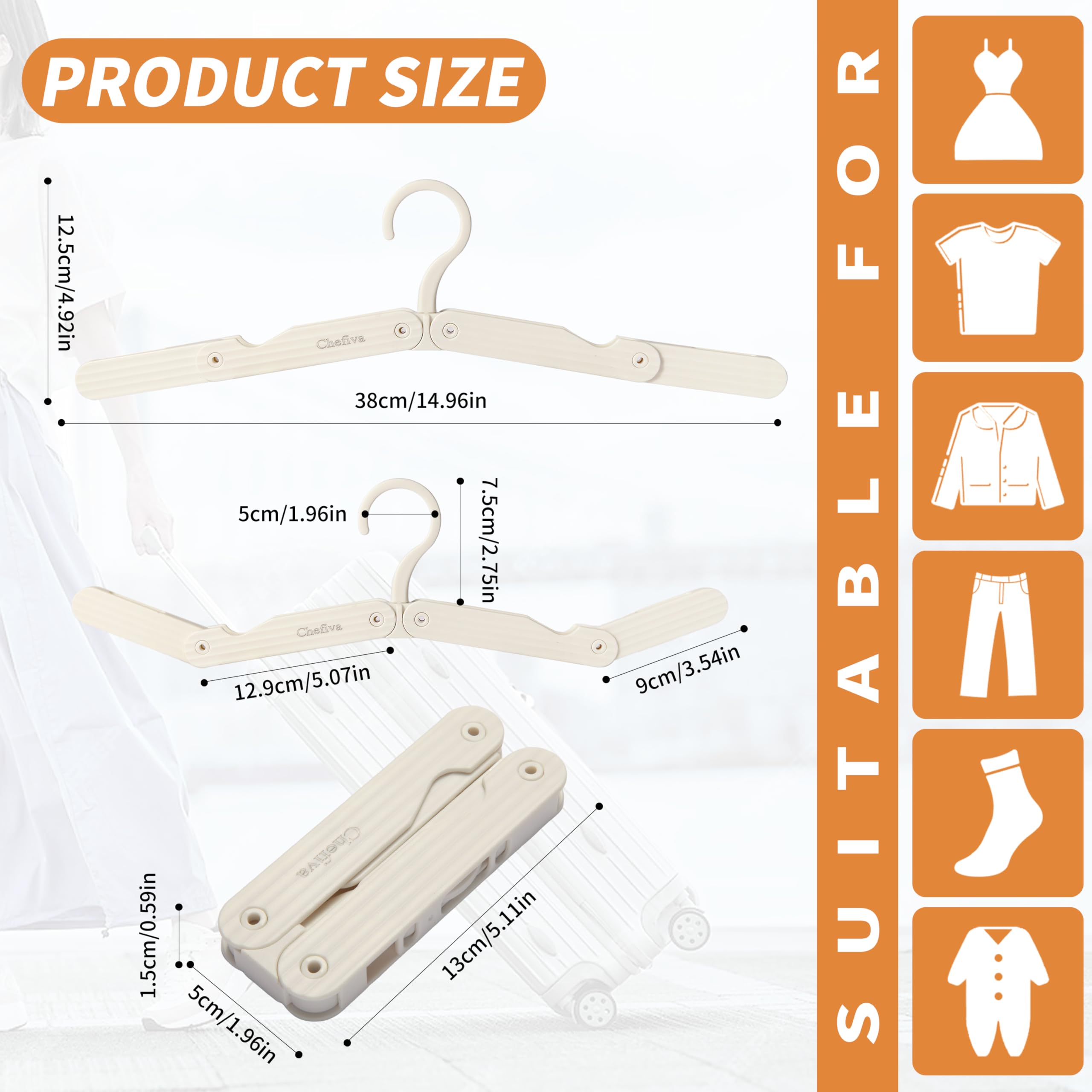 4 perchas plegables de viaje de plástico ABS blanco, perchas de ropa que ahorran espacio para cruceros, dormitorios y viajes por carretera