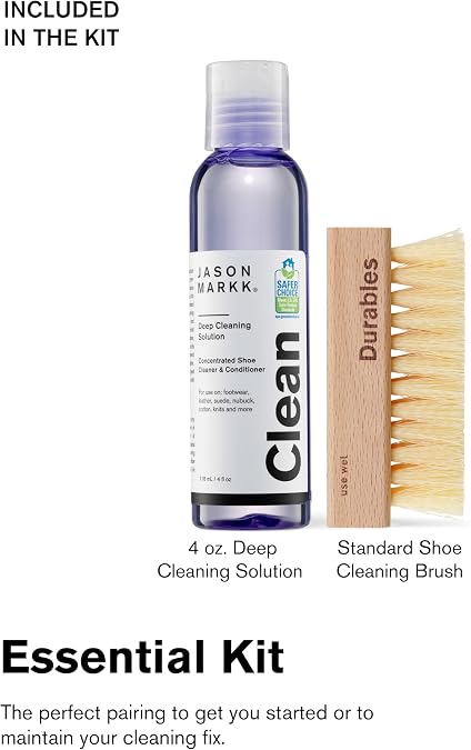 Jason Markk Essential Kit & Suede Kit, Shoe Cleaner, 4-Piece Set, Deep Cleaning Solution, Durables & Suede Brush, Stain Eraser for Sneaker Care, Ideal for Footwear