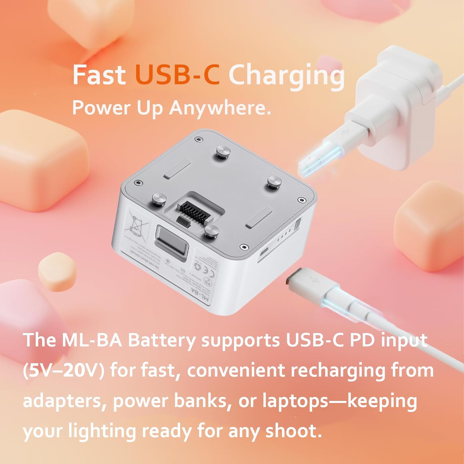 GODOX ML-BA Battery, Compatible with ML80Bi and ML150Bi Bi-Color LED Video Lights, 14.4V 6600mAh Rechargeable Power Pack with USB-C Charging for Studio and Outdoor Shooting