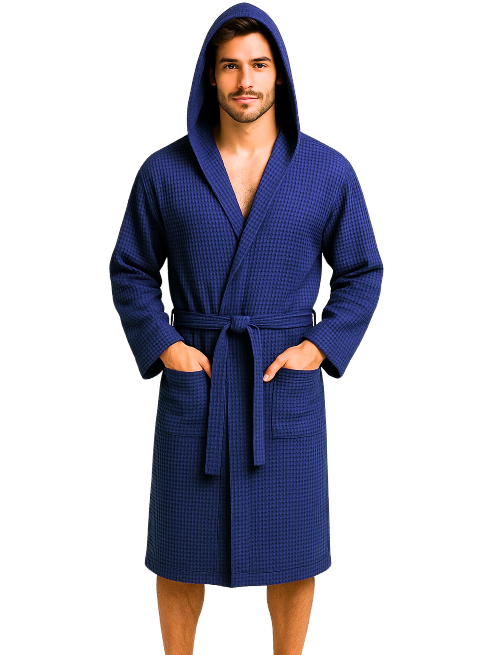 o-day Peignoir nid d'abeille pour femme et peignoir en coton avec capuche, poches et ceinture, léger et de voyage S-XXXL