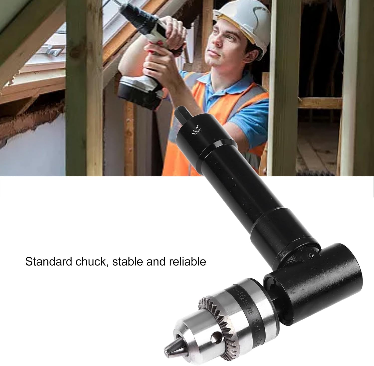 Right Angle Converter, Plastic Electric Drill Right Angle Adapter, Wear Resist Electric Drill Chuck Attachment for Home Industrial Repair (Metal Version+Key)