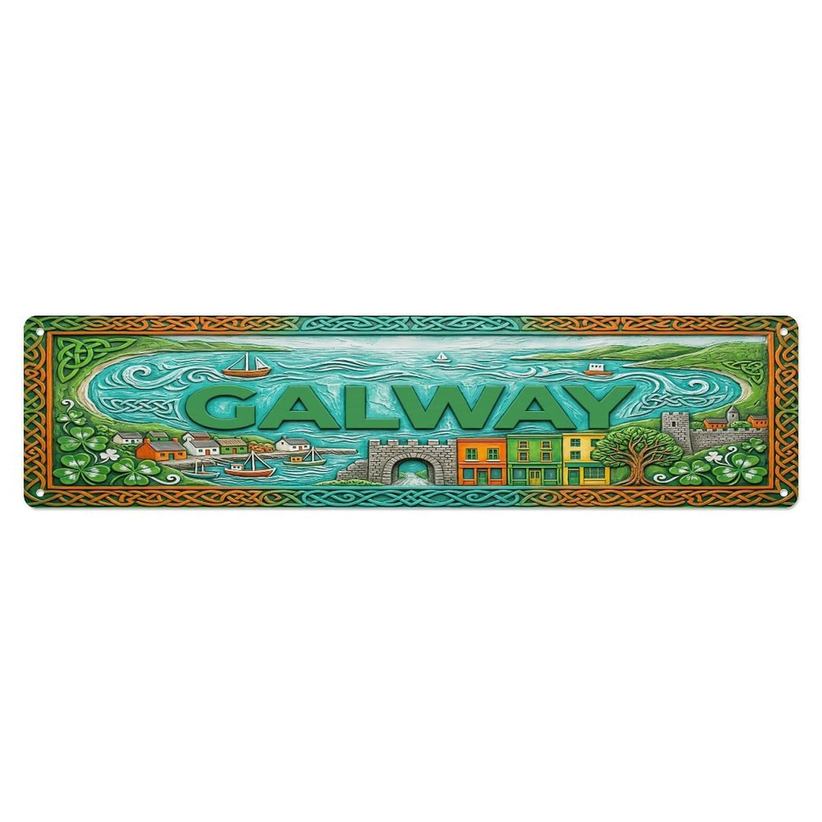 Vintage Galway Ireland Flag Pattern Metal Tin Sign