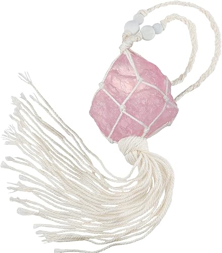Amogeeli Adorno colgante de cristal de cuarzo rosa natural, colgante de piedra cruda para decoración colgante para el hogar oficina coche