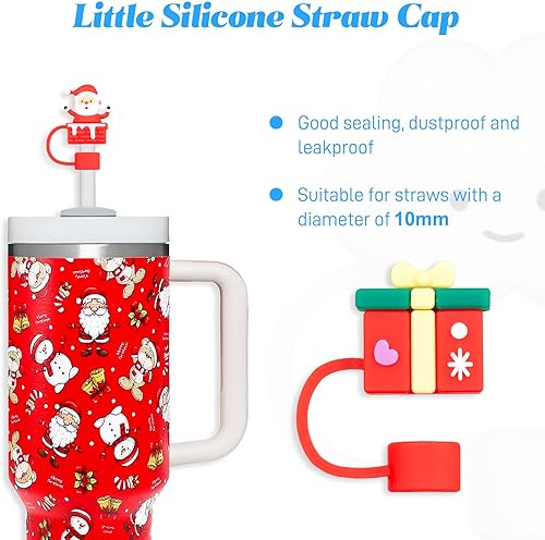 Miniatura 2 de Paquete de 4 fundas de popote de Navidad compatibles con vasos Stanley de 30 y 40 onzas, 2564 pulgadas, bonita cubierta de popote de silicona de