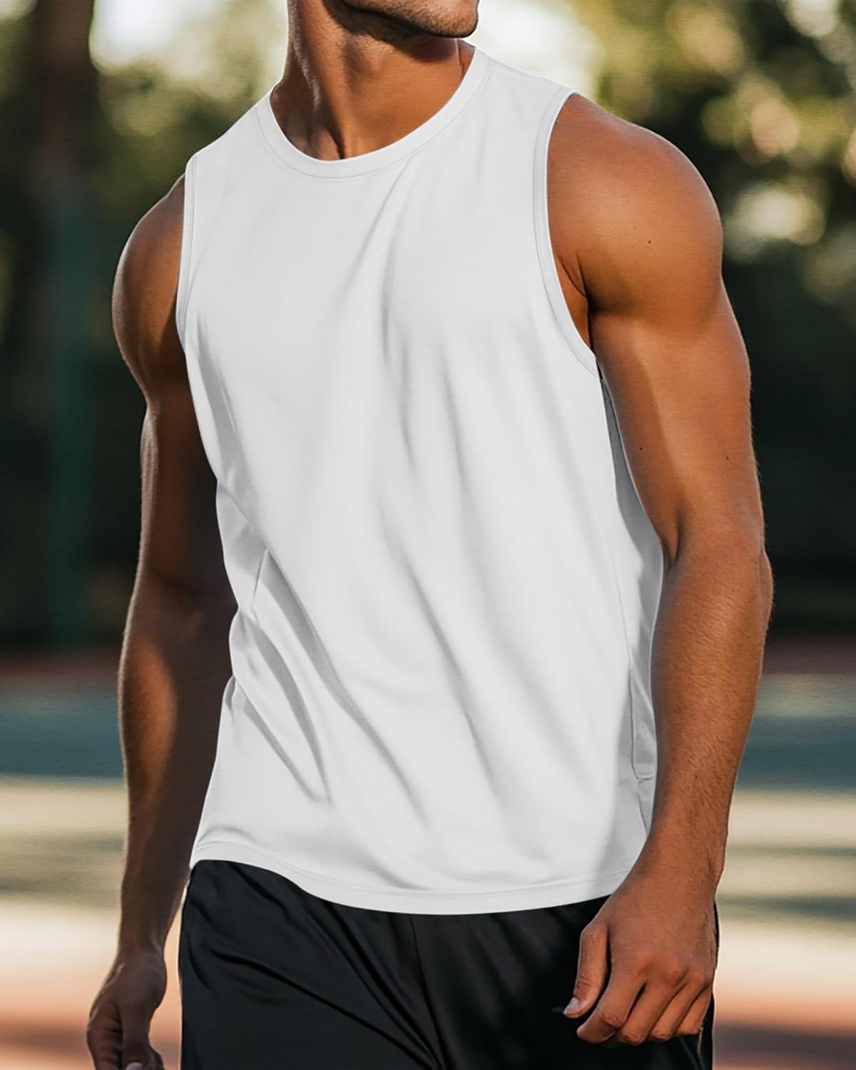 Ficerd 3 Pack Men's Big and Tall Tank Tops, Cotton Moisture Wicking Muscle Shirts Sleeveless Gym Workout Tee Shirts(Black, White, Khaki,X-Large) - Image 2