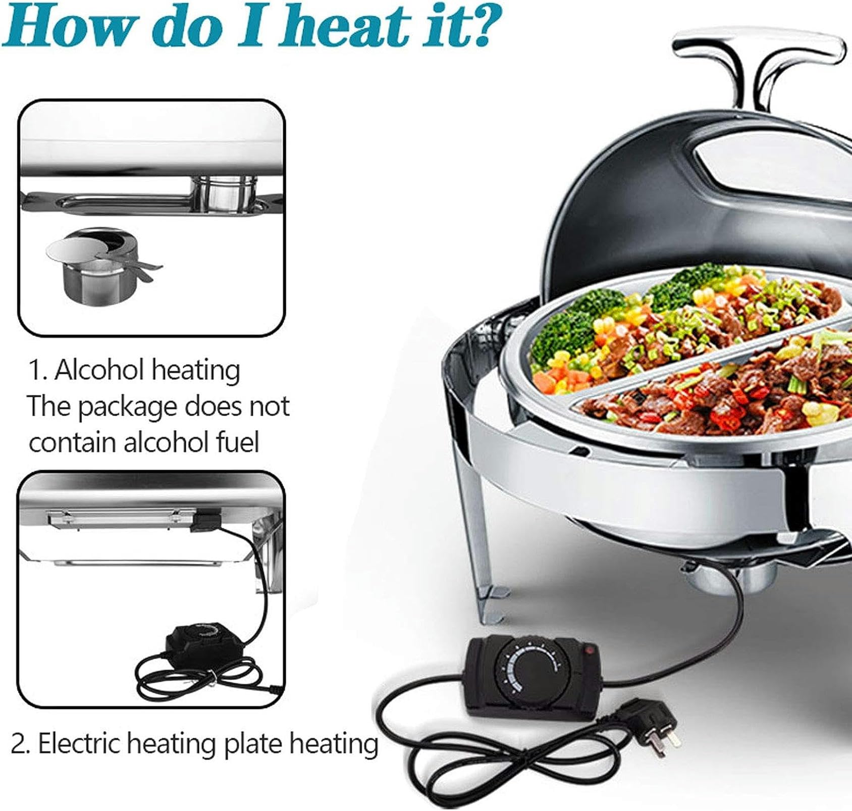 Chafing Dish, Scaldavivande Elettrico Acciaio Inox, 6L Contenitore Termico Scalda Cibo per Alimenti per Riunioni di Famiglia, Ideale per Mere in Fresco i Cibi