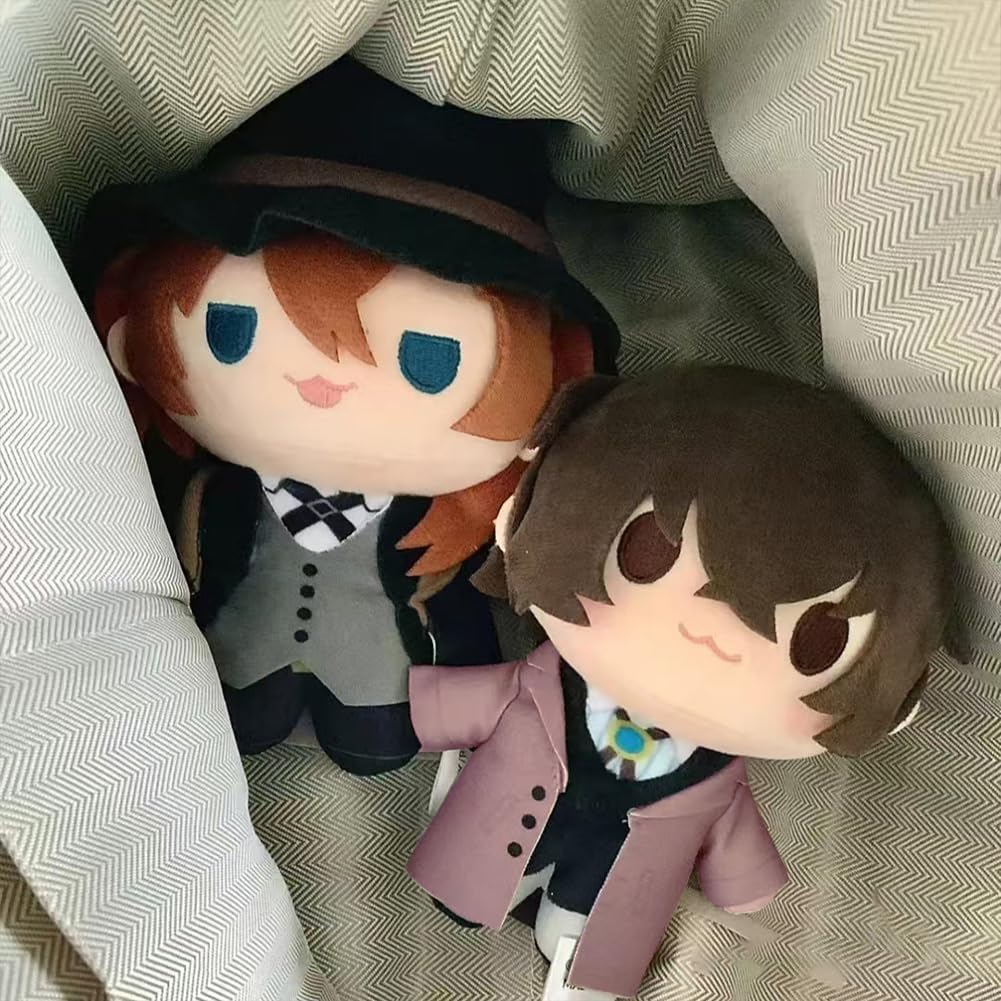 6PCS BSD Chuuya Nakahara Figure BSD Dazai Keychain 7.88'' Anime Ranpo Edogawa Mini Hug Pillow Cushion Sofa Decoration