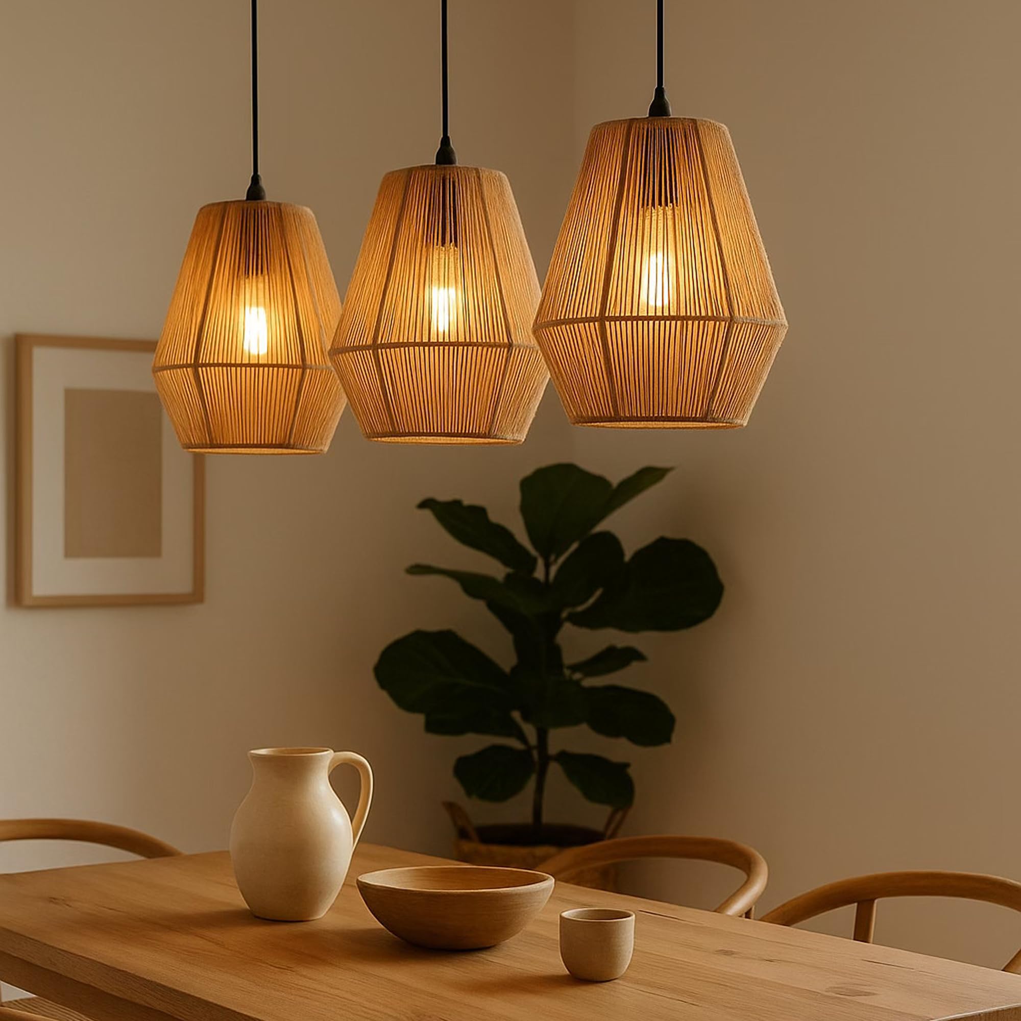 Habere India-All the Cultures Fabricating India Bamboo Lampshade | Cane Lamps | Wicker Lamps | Cafe Lights | Rattan Ceiling Lamps | Rattan Lamp Light | Diameter: 19 cm x Height: 23 cm (Medium)-image-37