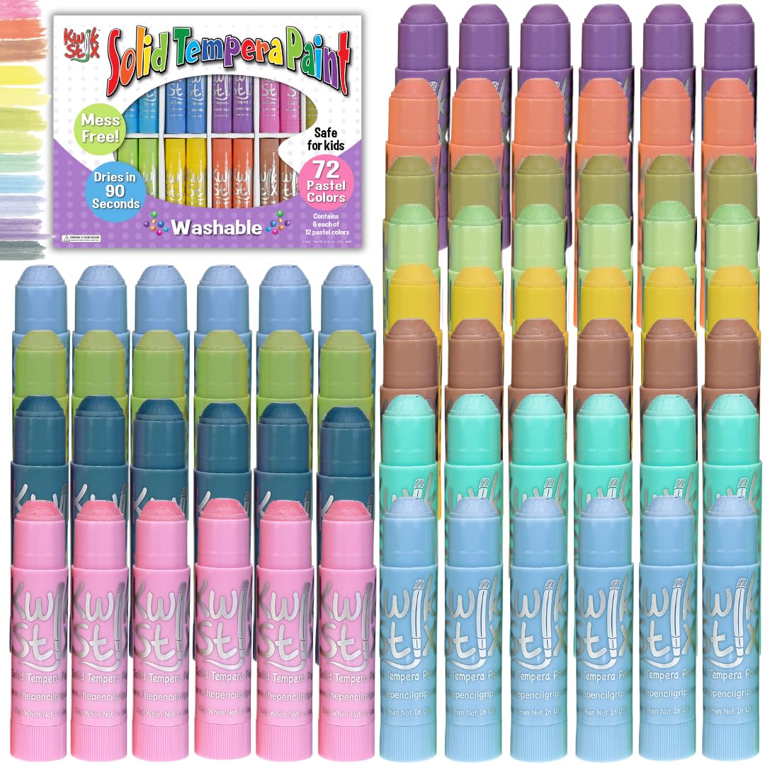 The Pencil Grip Kwik Stix Pastel Tempera Paint Sticks, Super Quick Drying, Assorted Pastel Colors, 72 Count - TPG-692 CLASSPACK