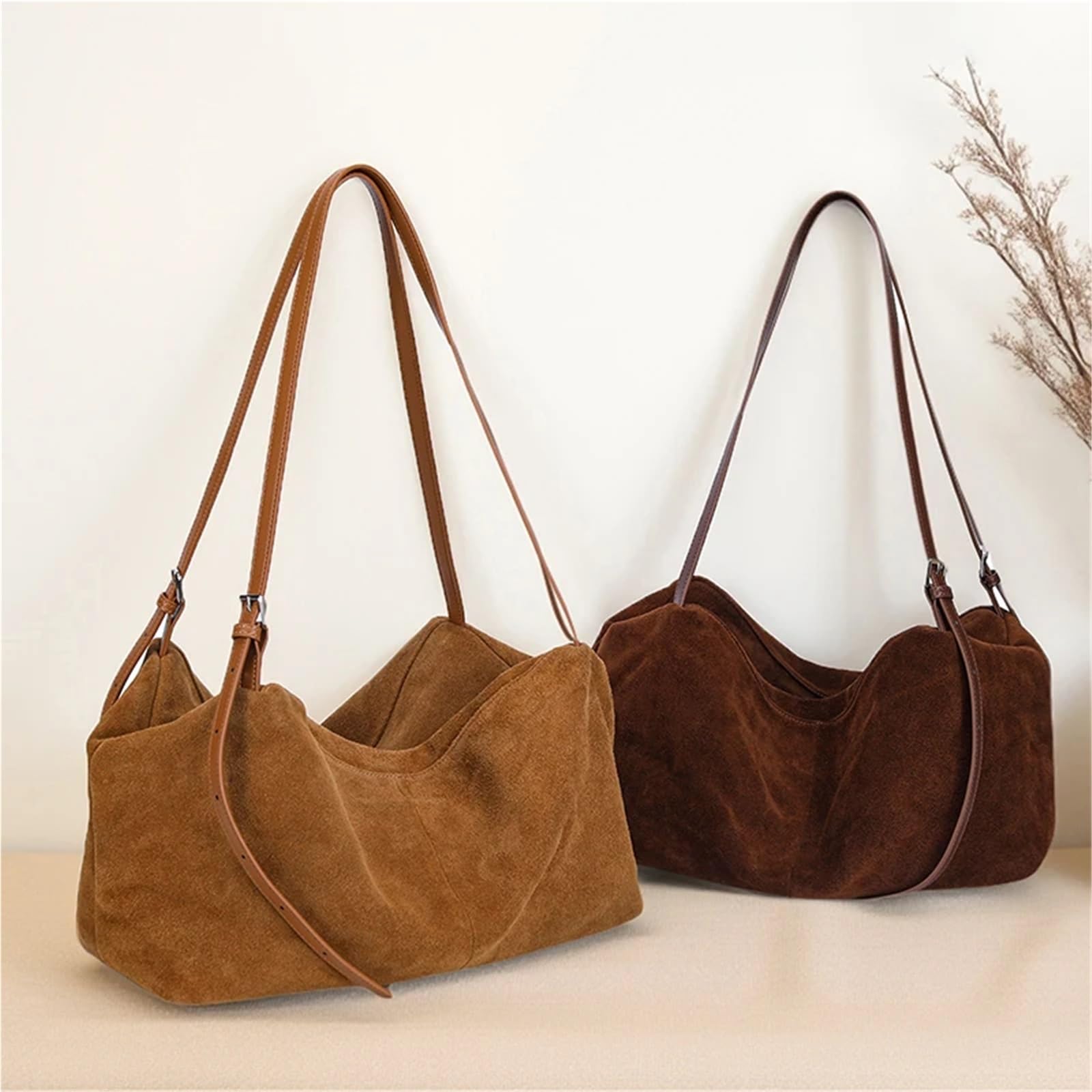 Borsa a tracolla in pelle scamosciata da donna, morbida in di vacchetta, solida, lusso, for pendolari pigri Per Lo Shopping(Coffee)