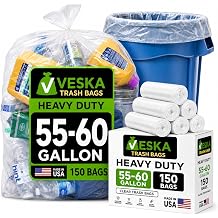 Veska 55-60 Gallon Trash Bags, Large Clear Garbage Bags,150 Bags Bulk Can Liners Perfect for Office, Waste, and Storage Use, Recycling, Yard Waste, and Leaf Collection, Rollaway Bin Liners