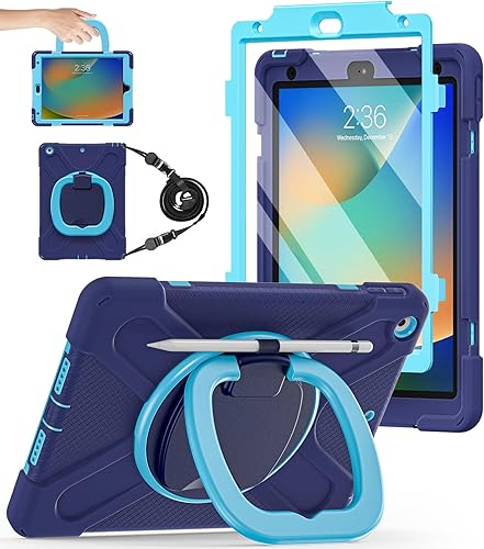 BATYUE Funda para iPad de 987 generación (funda resistente para iPad de 10.2 pulgadas 202120202019) con protector de pantalla, soporte giratorio,