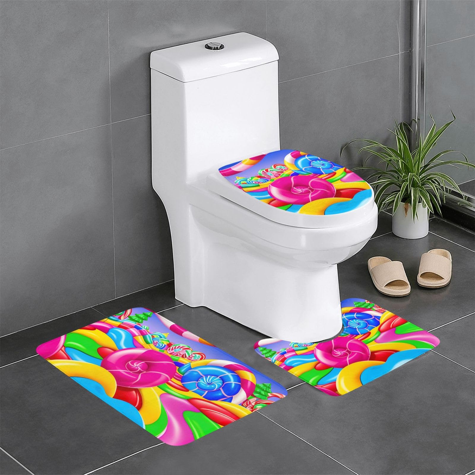 Tapis de salle de bain Candy Land stop aux glissades devant les WC