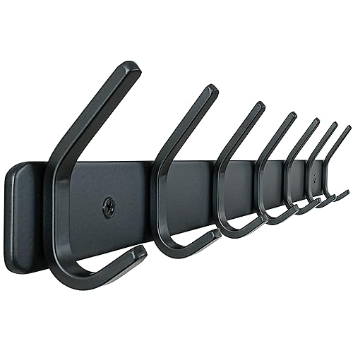 Honsky Coat Rack,Coat Rack Wall Mount, Durable Coat Rack Wall Mounted,Heavy Wall Coat Rack Whit 7 Double Hooks,Coat and Shoe Rack Entryway for Hanging Backpack,Jeans,Scarf,Towel (Black) - 7 Hooks (XL) - Black