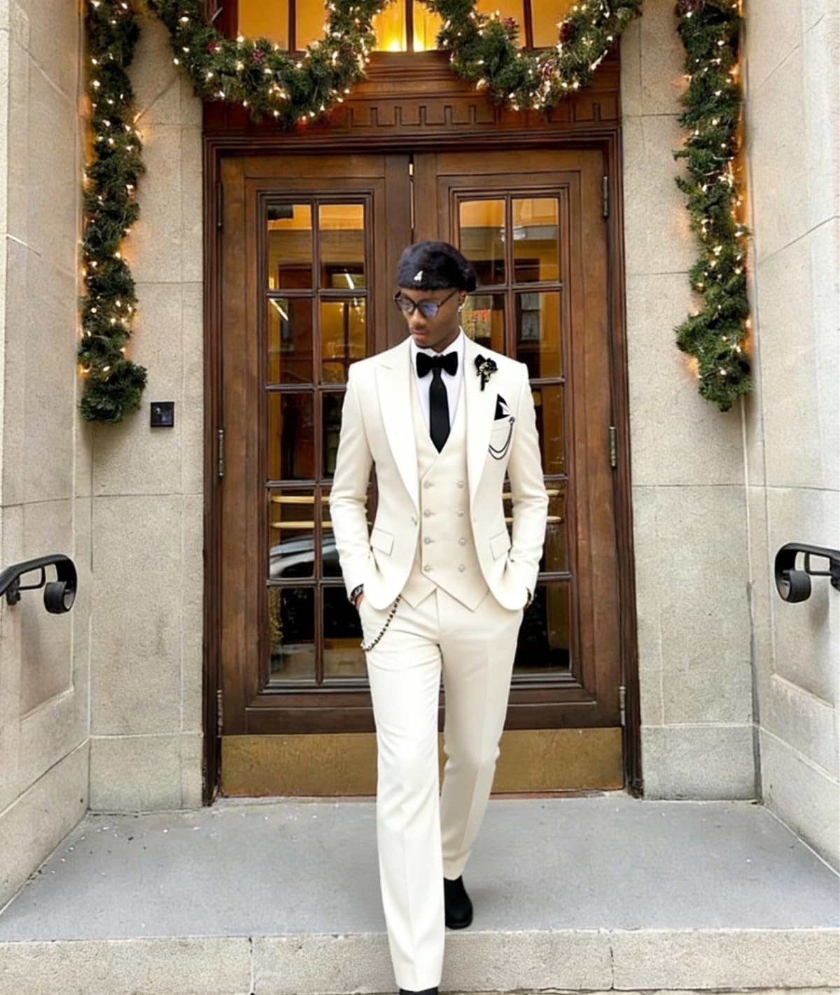 Wangyue 3 Piece Suit Slim Fit Double Breasted Mens Suits for Wedding Party Formal Prom One Button Blazer Vest Pants Sets - Image 5