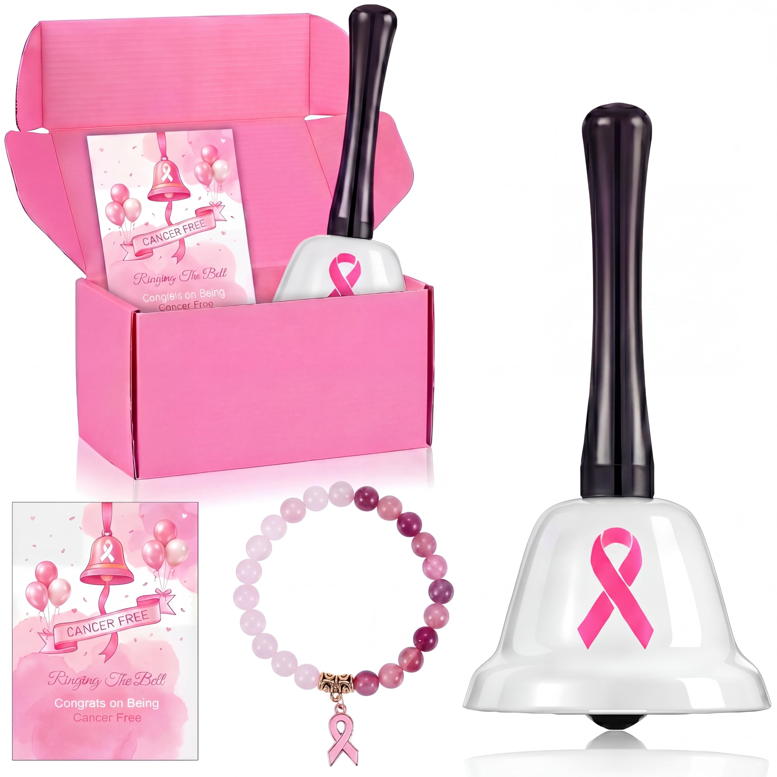 Canchiing 4 Pcs Breast Cancer Bell Ringing Gift Chemo Survivor Ornament