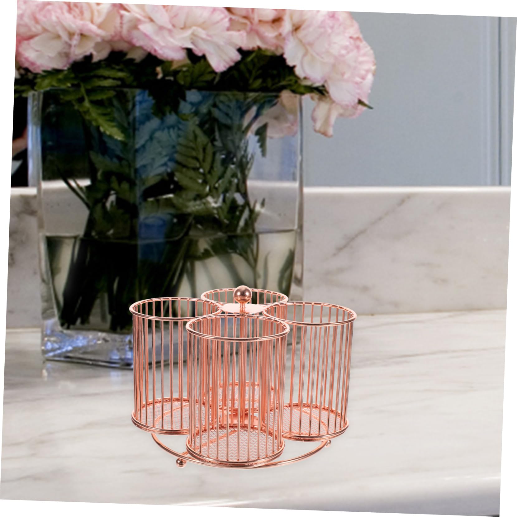Portapenne Rotante in Metallo Rosa Resistente Organizer Per Cancelleria e Trucco Da Scrivania Contenitore Multifunzionale Con Scomparti Per Pennelli e Matite Accesso Facile e Strut