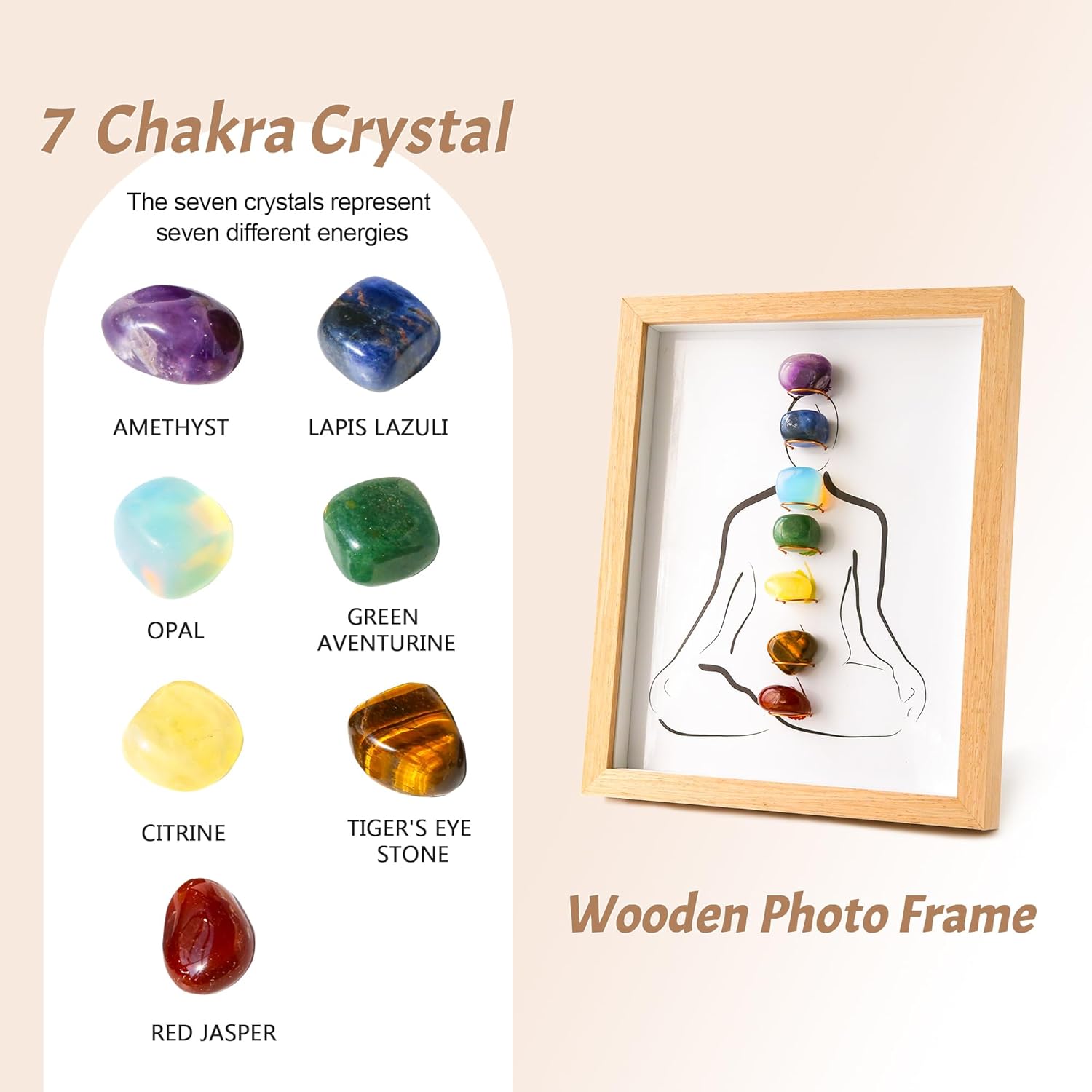 MYDAYS&DESIGN 7 Chakras Healing Crystal Stones Frame, for Home Decor, Office Desk Decor, Reiki Meditation Yoga, Positive Energy, Good Luck Birthday Gifts for Women, Mom