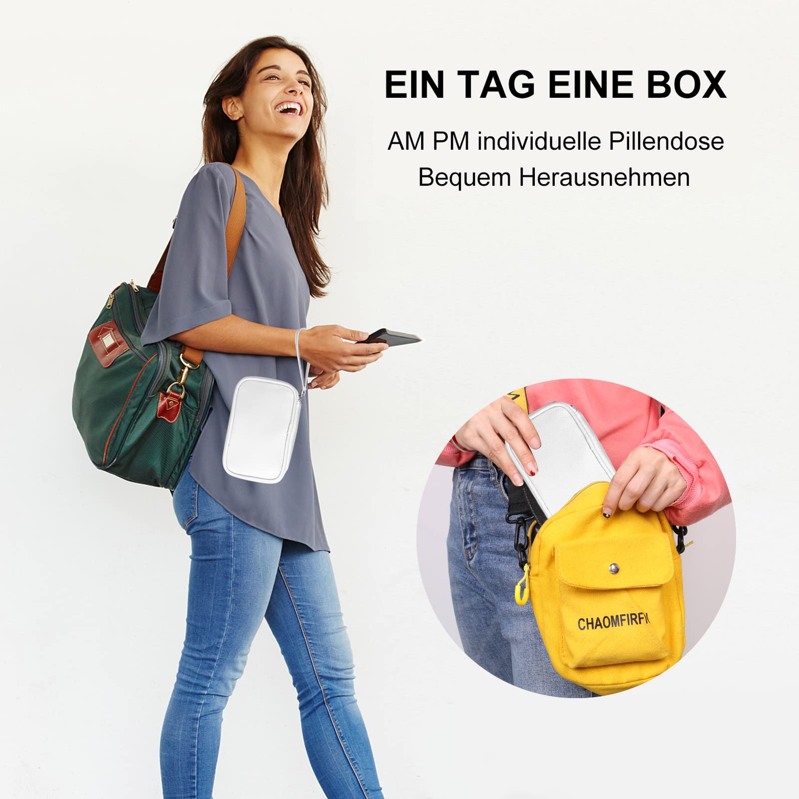 Portapillole Settimanale Mattina Sera Contenitore per Pillole 7 Giorni Pill Box 2 Volte al Giorno Pill Organizer Borsa in PU con Cerniera Portatile Per Vitamine, Olio di Pesce, Capsule (argento)