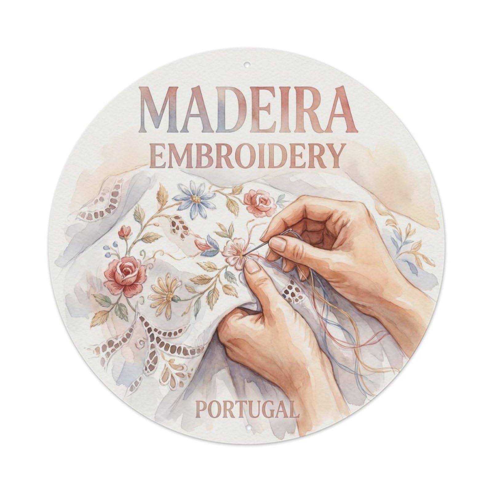 Olhnbad Style Portugal Madeira Embroidery Portuguese Heritage Metal Tin Sign