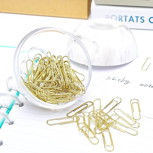Miniatura 4 de Soporte magnético para clips de papel, dispensador de clips de papel de mármol con clips de papel dorados, 100 piezas de 1.1 pulgadas (1.102 in),